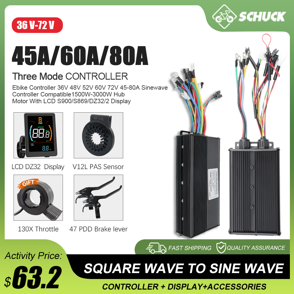 E-bike 3Mode 48V 52V 60V 72V 4 - Sine Wave Controller 48V 72V 80A 评论和价格