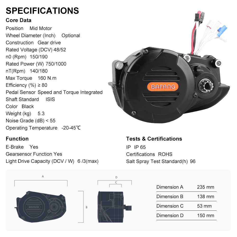 Bafang M620 G510 48V 52V 1000W - Mid Drive Motor Kit 52V 1000W 评论和价格