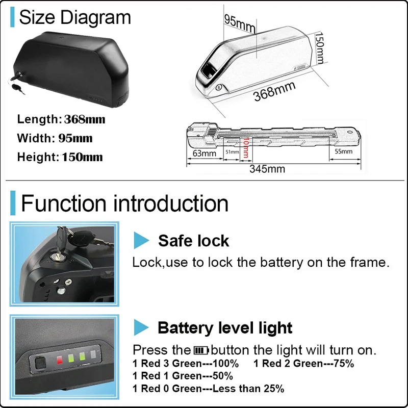 Cham 36 60 52v 48v 72v 45ah 60 - Ebike Battery 48V 20Ah Hailong 评论和价格